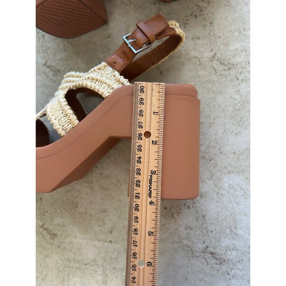 Clergerie Paris Natsu Platform Woven Raffia Block Heel Slingback Sandals Sz 38.5 - Picture 12 of 13